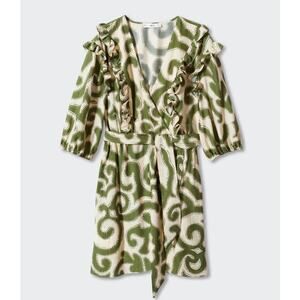 Mango Ruffled Printed Dress - 8 - Green